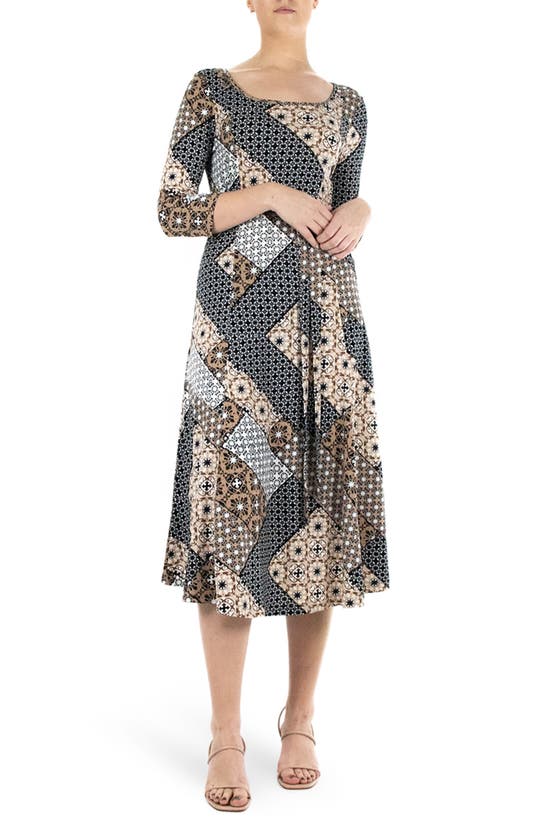 Nina Leonard Scoop Neck Jersey Midi Dress In Mink Multi