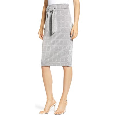 Sentimental Ny Glen Plaid Tie Waist Knit Pencil Skirt, Grey
