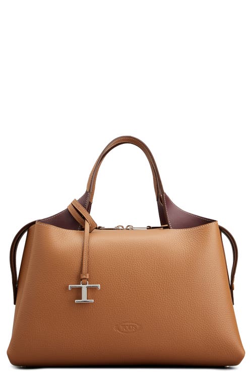 Shop Tod's Medium Leather Tote In Kenia/bordeaux