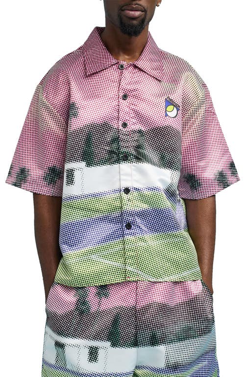 PATERSON Palm Springs Oversize Short Sleeve Button-Up Shirt Pink at Nordstrom,