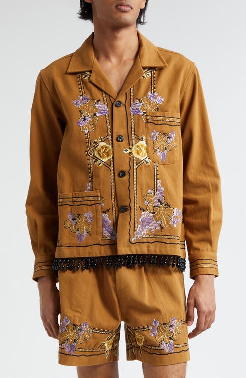 Bode Autumn Royal Embroidered Cotton Shirt Brown Multi at Nordstrom,