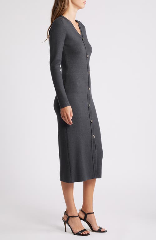 Shop Zoe And Claire Long Sleeve Midi Sweater Dress In Dark Charcoal