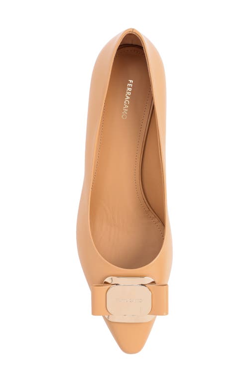 Shop Ferragamo Zelma Bow Pointed Toe Kitten Heel Pump In Light Camel