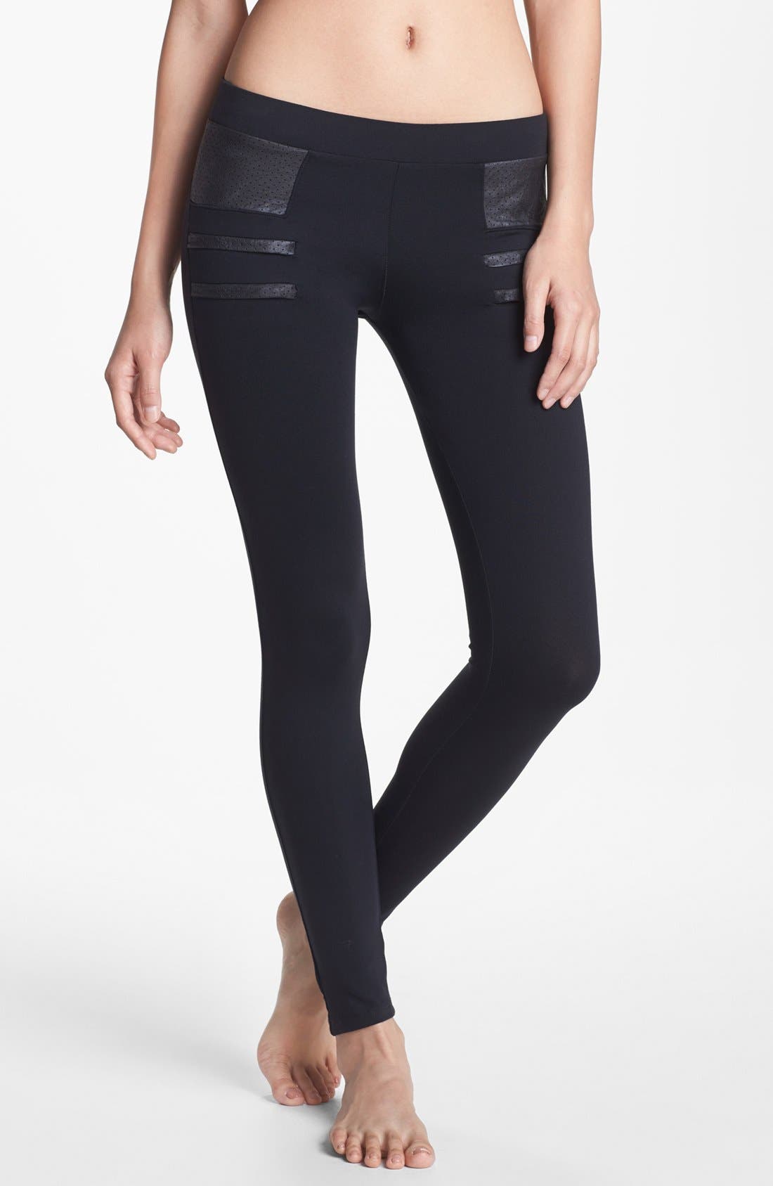 Solow Faux Leather Trim Leggings Nordstrom