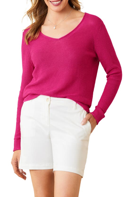 Shop Tommy Bahama Cedar V-neck Linen Sweater In Glowing Azalea