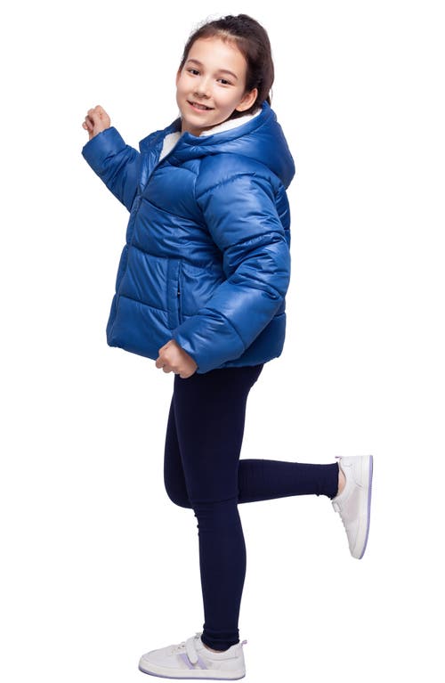 Rokka&rolla Kids' Heavyweight Puffer Jacket Fleece Lined Bubble Coat In Indigo Blue
