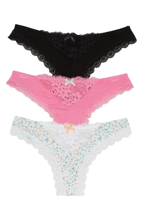 Honeydew Intimates 3-Pack Willow Thongs in Black/Pink/Cream Ditsy