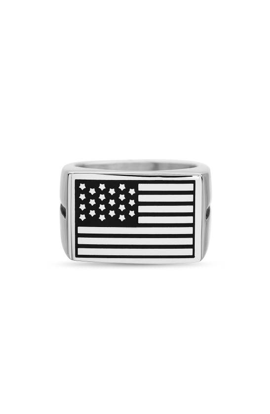 Nautica Stainless Steel American Flag Signet Ring In Metallic