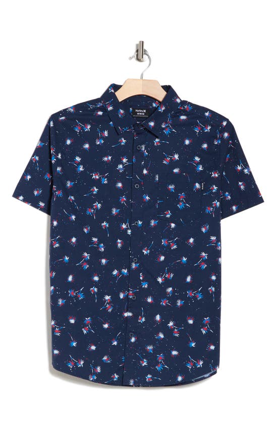 Shop Hurley Patriot Palm Tree Short Sleeve Button-up Shirt In Navy