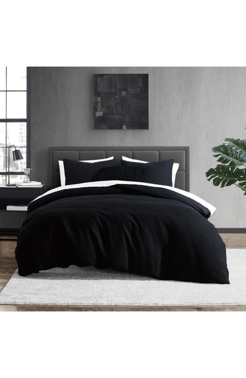 Dkny Modern Waffle Duvet Cover & Shams Set In Faded Black