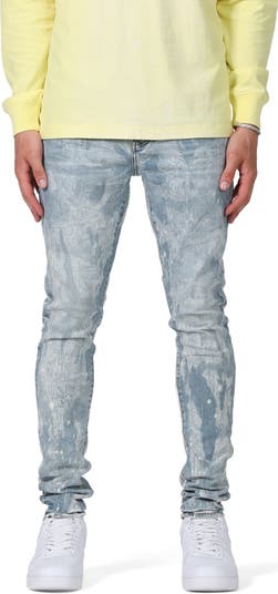 Purple Brand Skinny Fit Jeans in Paint Over Light Bleach Jacquard