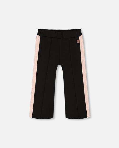 Deux Par Deux Girls' Cropped Wide Leg Pant With Contrast Band - Little Kid In Anthracite
