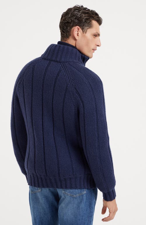 Shop Brunello Cucinelli Knit Jacket With Padding In Indigo