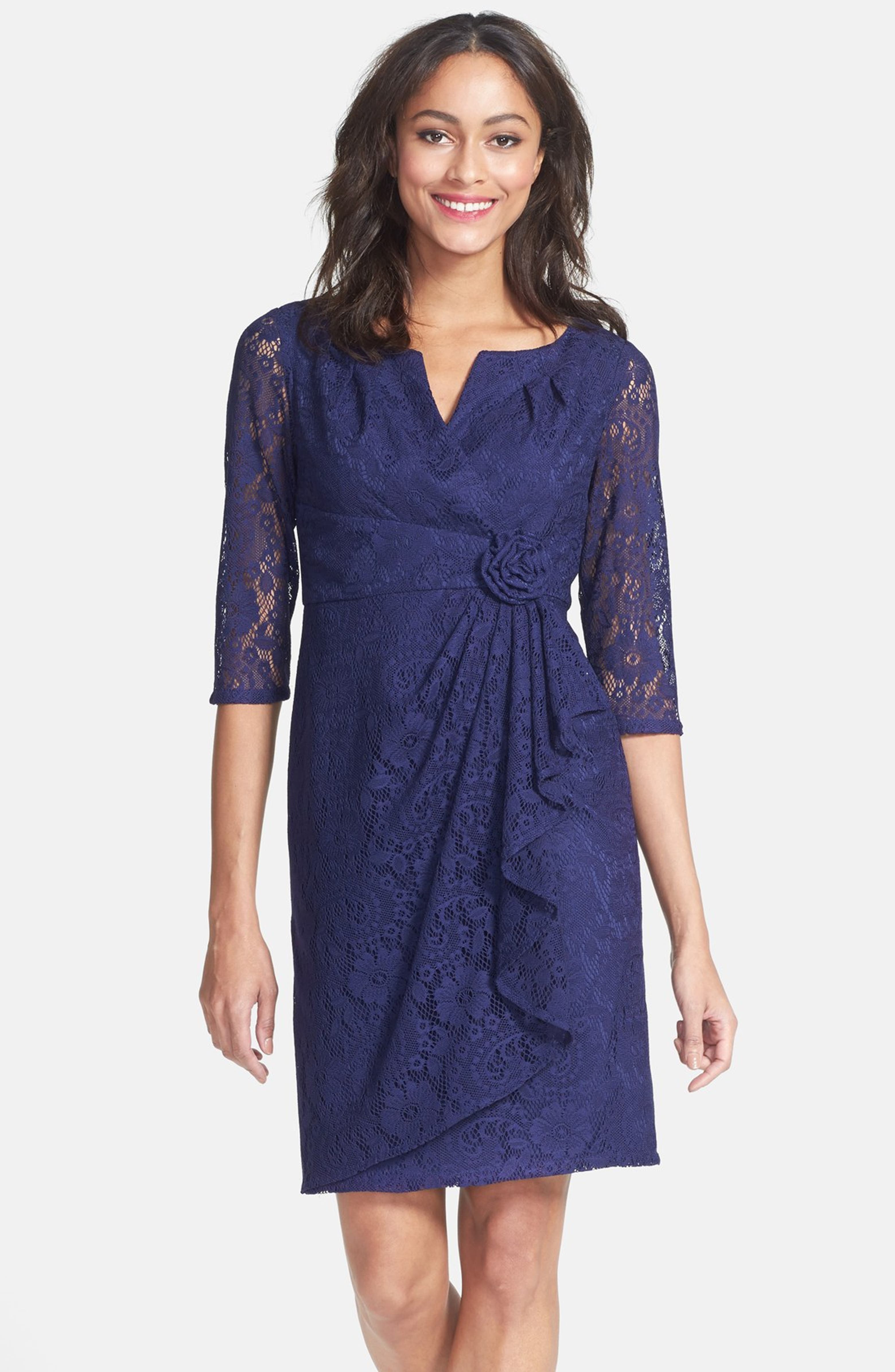 Adrianna Papell Rosette Side Lace Dress | Nordstrom