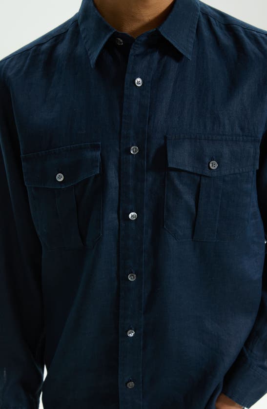 THEORY THEORY MILITARY LS.RELAXED LINEN BUTTON-UP SHIRT 