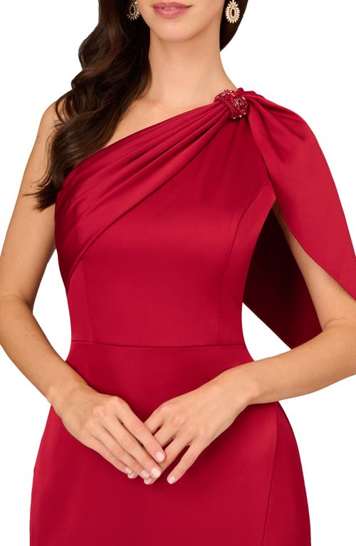 Shop Aidan Mattox By Adrianna Papell Beaded Trim One-shoulder Satin Crepe Column Gown In Matador Red