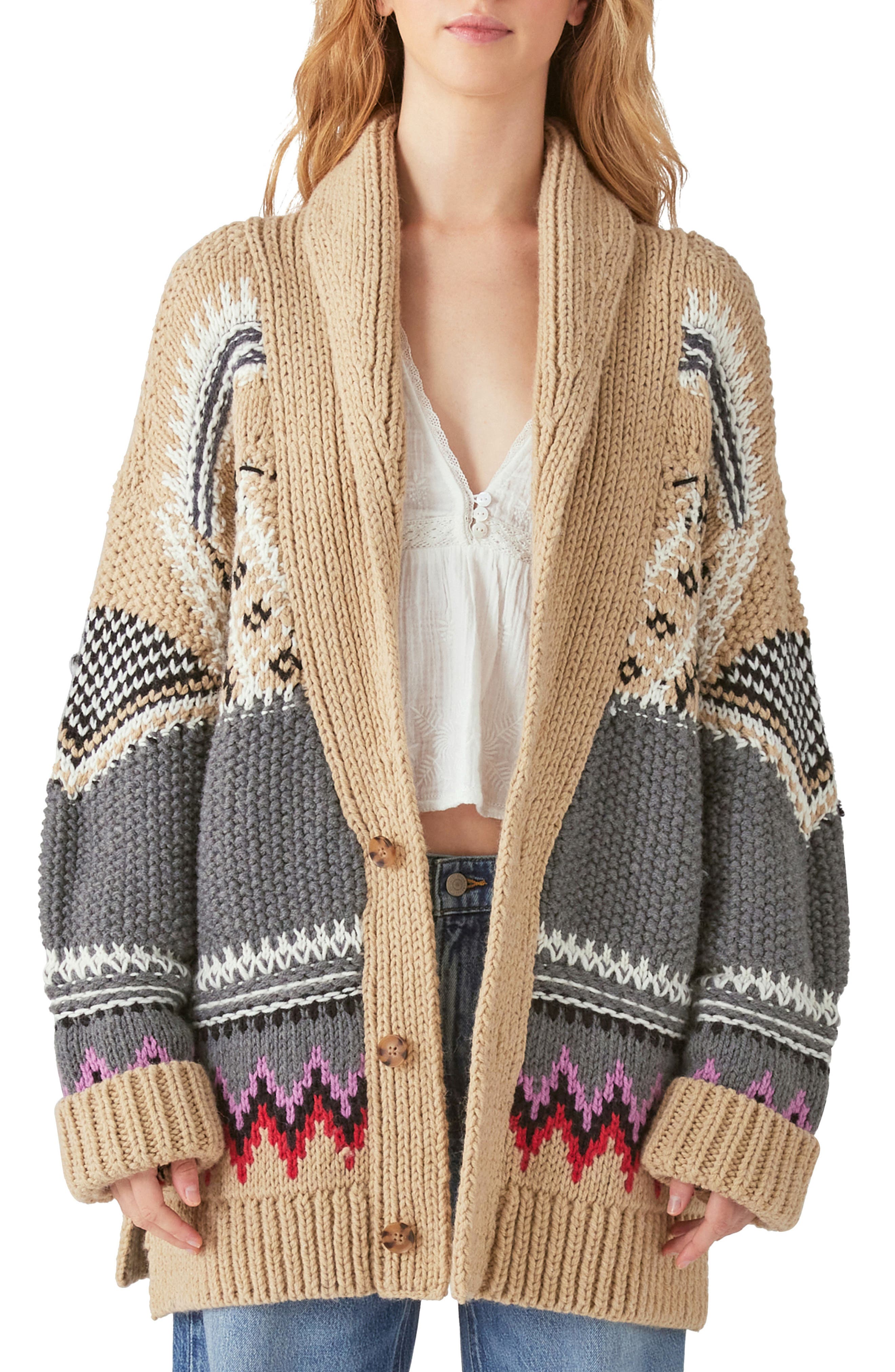 Lucky Brand Blanket Pattern Cardigan 