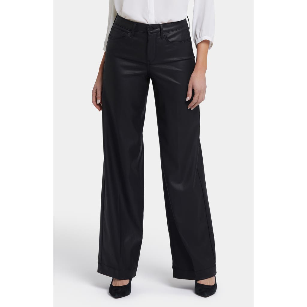 Nydj Teresa High Waist Wide Leg Coated Jeans In Black Coated