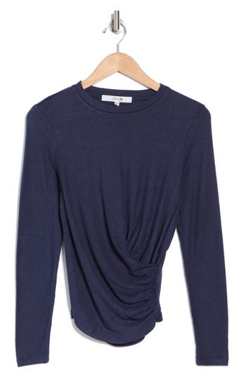 Joe's Long Sleeve Wrap Front Top In Navy