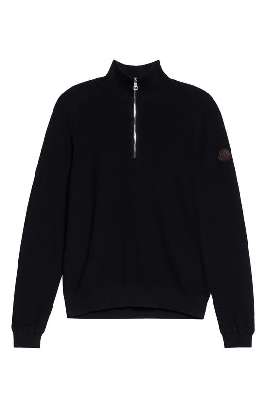 Shop Moncler Cotton & Cashmere Quarter Zip Sweater In Navy