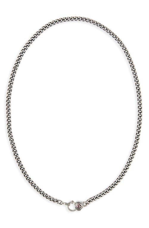 Men's Ruby Rosette AA Curb Chain Necklace in Sterling Sliver