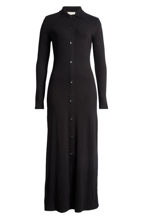 Shop Melloday Long Sleeve Knit Maxi Shirtdress In Black