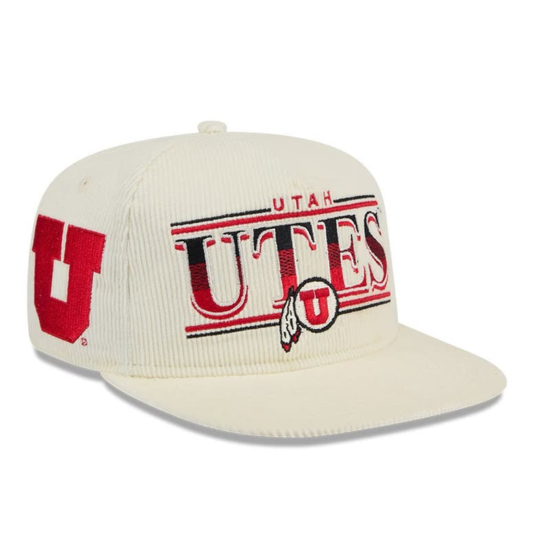 New Era White Utah Utes Throwback Golfer Corduroy Snapback Hat In Neutral