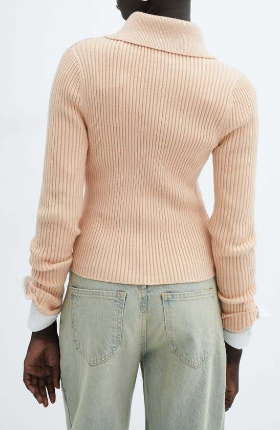 Mango Point Collar Zip Cardigan In Beige