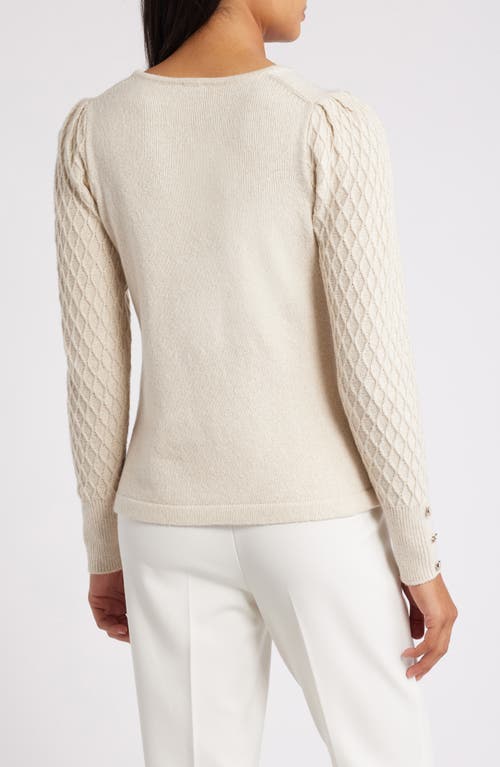 Shop Anne Klein Metallic Mixed Stitch Cotton Blend Sweater In Anne White/gold