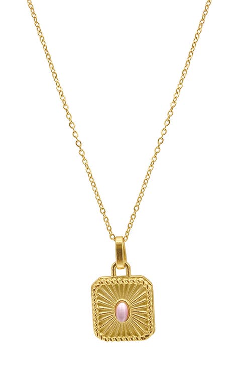 Water Resistant 14K Yellow Gold Plated Stainless Steel Medallion Tag Pendant Necklace