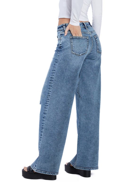 Hint Of Blu Torn Ripped Mighty Wide Leg Jeans In Authentic Blue
