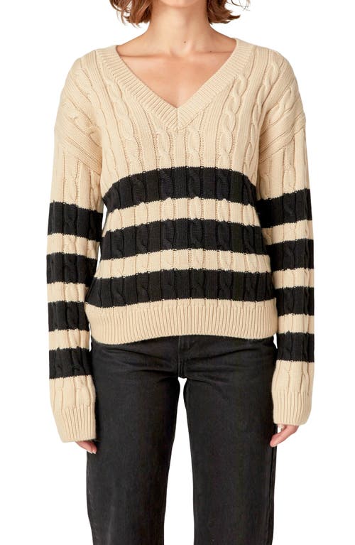 English Factory Stripe Cable Stitch Sweater In Beige/black