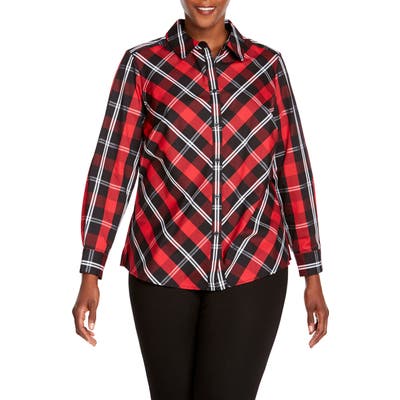 Plus Size Foxcroft Tina Mackenzie Tartan Plaid Shirt, Red