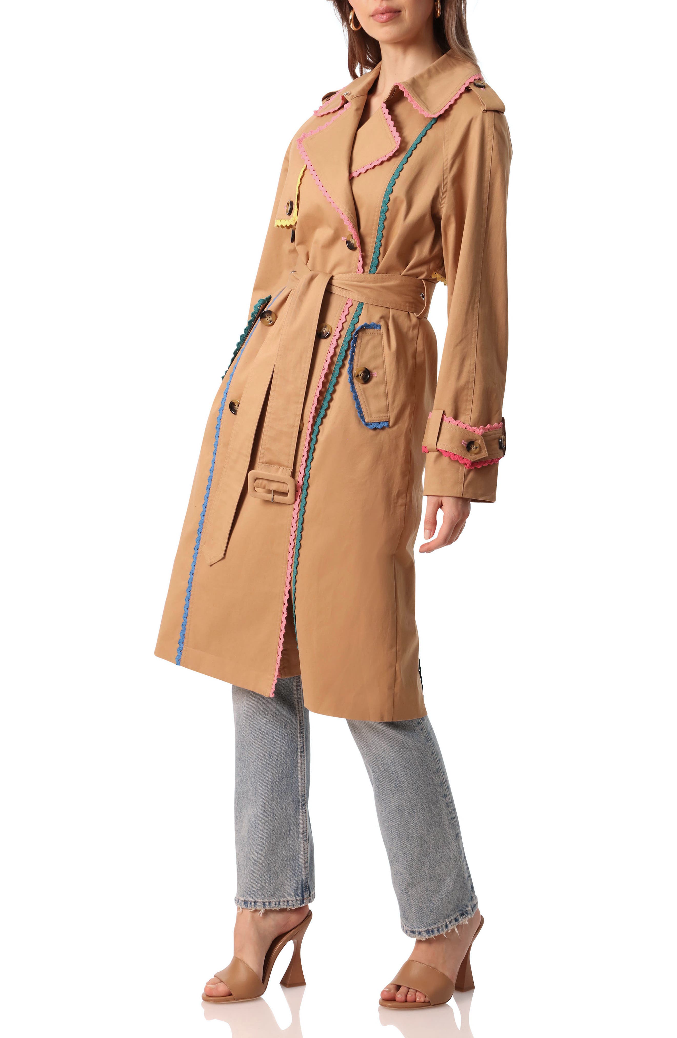 Avec Les Filles Lace Trim Stretch Cotton Trench Coat Nordstrom