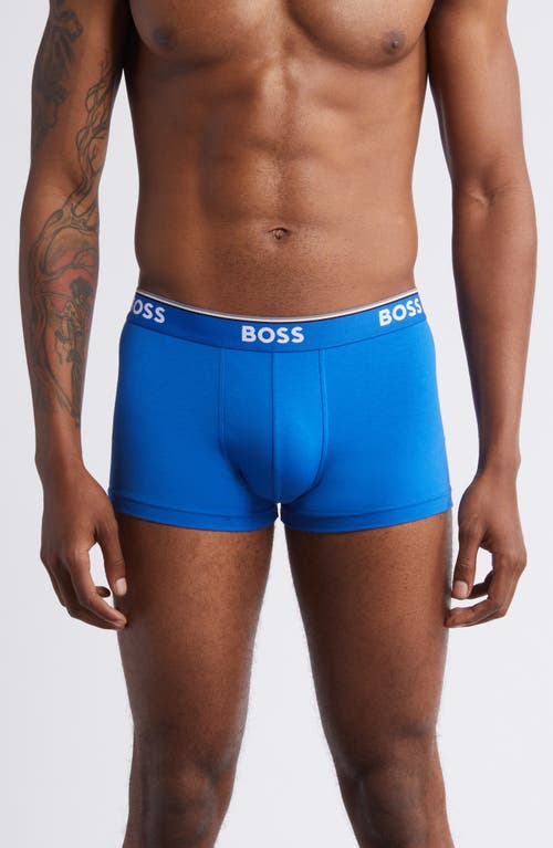 Shop Hugo Boss Boss Assorted 3-pack Power Stretch Cotton Trunks In Blue Multi