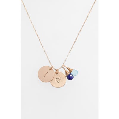 Nashelle Blue Quartz Initial & Heart 14K-Gold Fill Disc Necklace