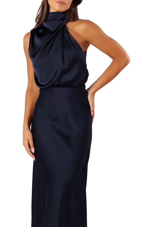 Petal And Pup Petal & Pup Anabelle Mock Neck Satin Midi Dress In Blue