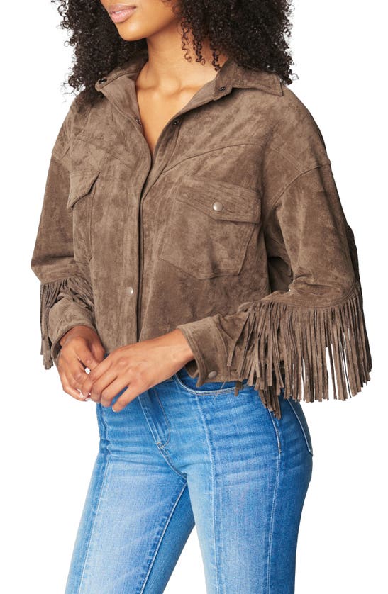 Blanknyc Faux Leather Fringe Trim Jacket In Hot Cocoa