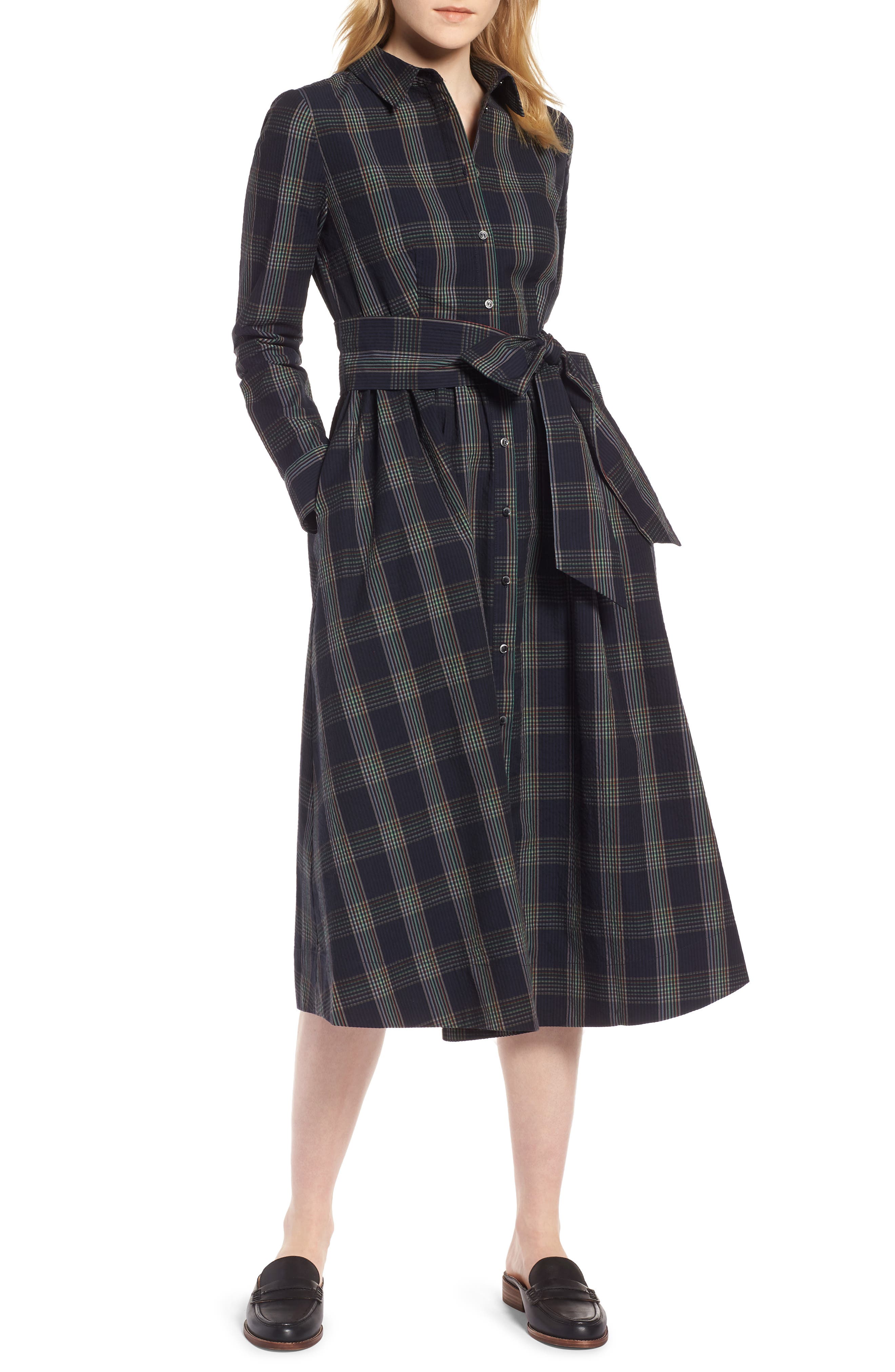 plaid midi shirt dress