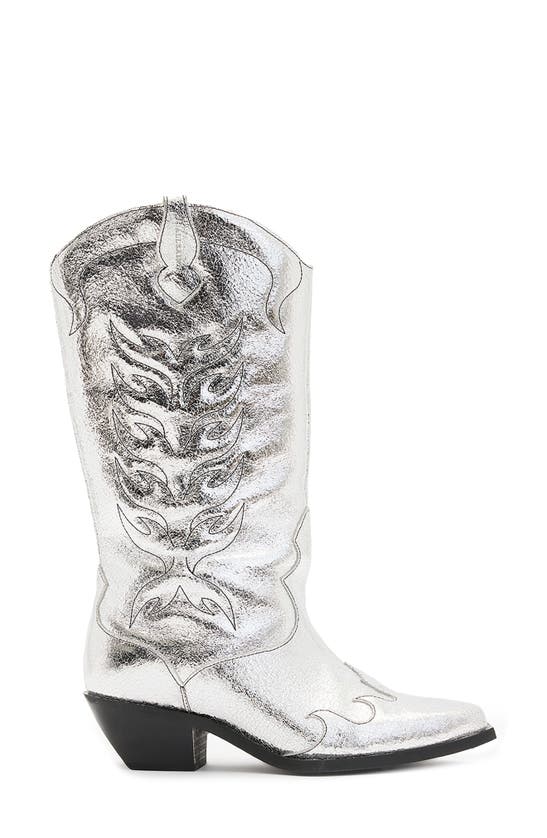 Shop Allsaints Dolly Cowboy Boot In Metallic Silver