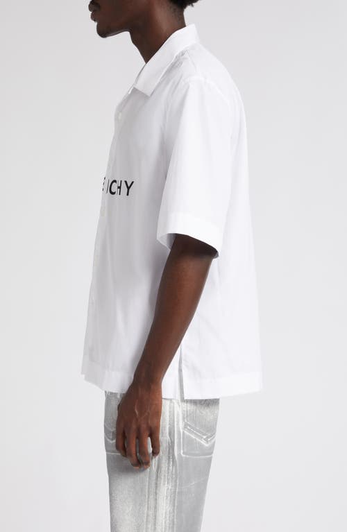 Shop Givenchy Boxy Fit Logo Button-up Camp Shirt In White/black