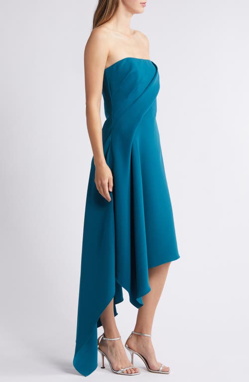 Shop Amsale Asymmetric Strapless Cocktail Dress In Teal