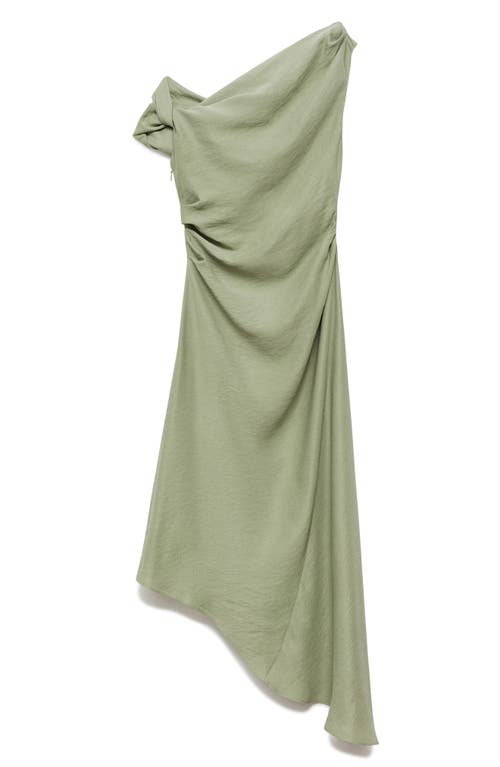 Mango Asymmetrical Pleated Dress Medium Green In Medium Green