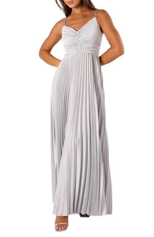 Naira Pleated Maxi Dress in Silver