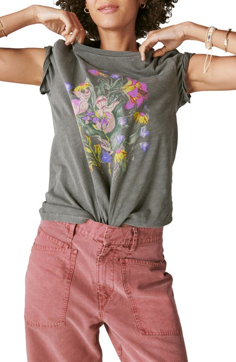 Neon Floral Cotton Graphic T-Shirt