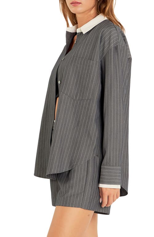 Grey Lab Oversize Pinstripe Button-up Shirt In Grey