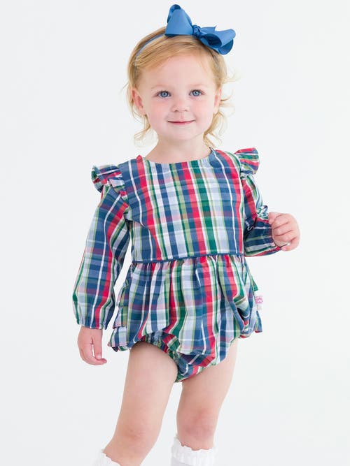 Shop Rufflebutts Baby Toddler Girls Woven Flutter Bubble Romper In Prep School Plaid