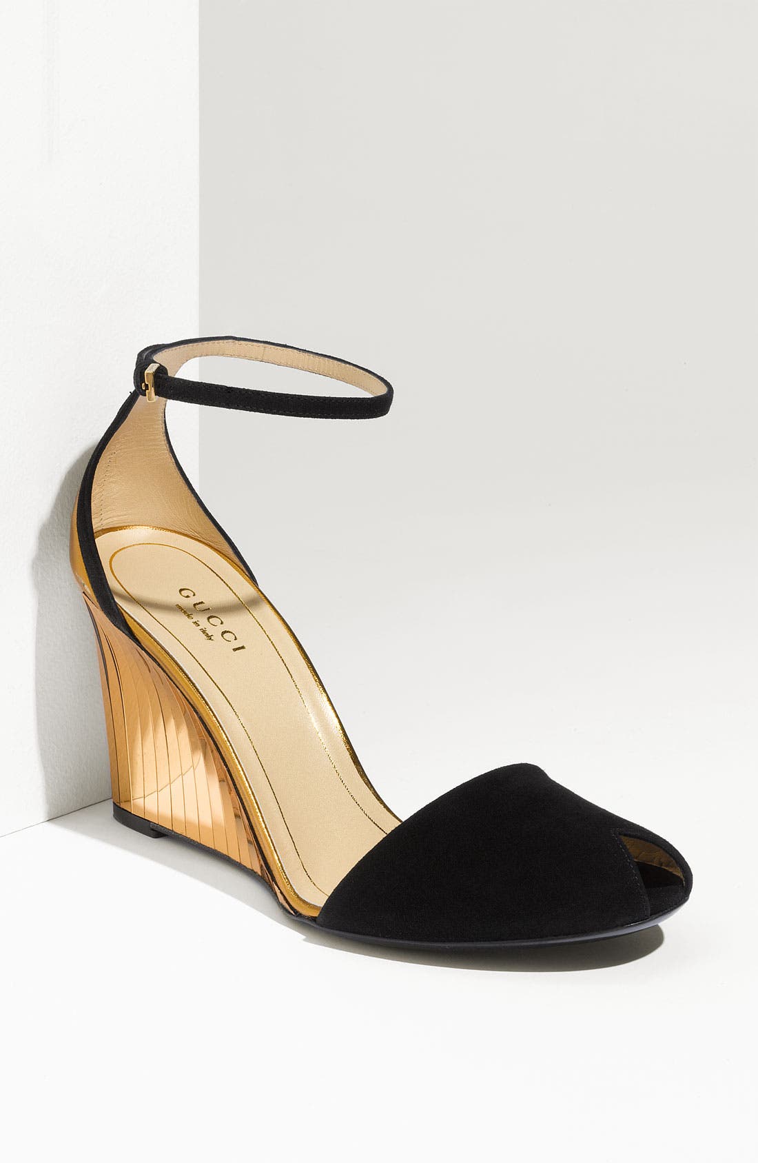 Gucci Ankle Strap Peep Toe Wedge 