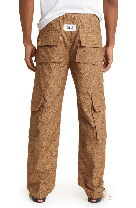 Shop Krost Paisley Print Cotton Cargo Pants In Roasted Pecan