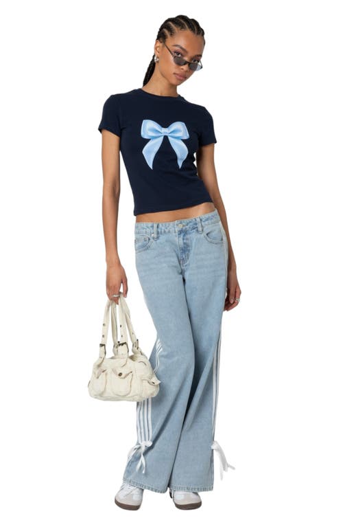Shop Edikted Ribbon Stripe Baggy Low Rise Jeans In Light-blue